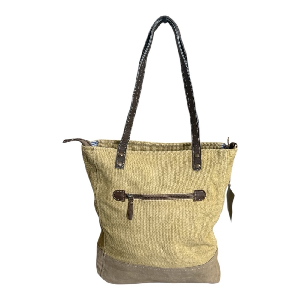 NWT Stylish Paris Print Canvas Tote Bag - Tan and Brown - Picture 5 of 8